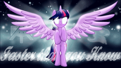 Size: 1280x720 | Tagged: safe, artist:baasik, artist:blackgryph0n, twilight sparkle, alicorn, pony, g4, 2013, abstract background, animated, artifact, awesome, brony music, cover art, downloadable, downloadable content, epic, faster than you know, female, flying, glowing, glowing eyes, link in description, lyrics in the description, mare, music, nostalgia, solo, song, sound, spread wings, text, twilight sparkle (alicorn), webm, wings, youtube, youtube link, youtube video