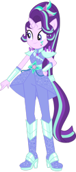 Size: 1280x2873 | Tagged: safe, artist:aledurano, artist:limedazzle, edit, vector edit, starlight glimmer, equestria girls, g4, my little pony equestria girls: legend of everfree, alternate universe, boots, clothes, clothes swap, cool, crystal guardian, cute, female, glimmerbetes, hand on hip, high heel boots, horn, legs, pants, pointing, ponied up, pony ears, ponytail, shadow, shoes, show accurate, simple background, smiling, solo, sparkles, standing, stars, transparent background, vector