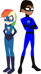 Size: 334x606 | Tagged: safe, artist:sturk-fontaine, rainbow dash, oc, oc:spindash, human, equestria girls, g4, base used, human coloration, mask, simple background, superhero, superhero costume, white background