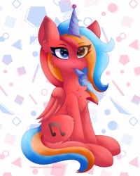 Size: 2640x3300 | Tagged: safe, artist:gaffy, oc, oc only, oc:gaffy, pegasus, pony, abstract background, birthday, cheek fluff, chest fluff, eye clipping through hair, hat, heterochromia, high res, party hat, party horn, pegasus oc, sitting
