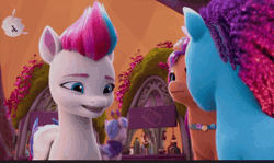 Size: 1810x1078 | Tagged: safe, screencap, cloudpuff, misty brightdawn, queen haven, sunny starscout, zipp storm, dog, earth pony, flying pomeranian, pegasus, pomeranian, pony, unicorn, family trees, g5, my little pony: make your mark, my little pony: make your mark chapter 5, spoiler:g5, spoiler:my little pony: make your mark, spoiler:my little pony: make your mark chapter 5, spoiler:mymc05e02, aaaaaaaaaa, animated, attack, female, flying, from behind, gif, incoming, mare, rebirth misty, winged dog, wings