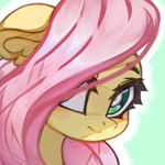 Size: 4096x4096 | Tagged: safe, artist:jfrxd, fluttershy, pegasus, pony, g4, absurd resolution, aside glance, bust, female, floppy ears, looking at you, mare, portrait, solo, three quarter view