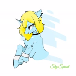 Size: 2048x2048 | Tagged: safe, artist:raymondht, oc, oc only, oc:sky sprout, pony, unicorn, chest fluff, choker, high res, simple background, solo, white background