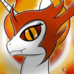 Size: 1024x1024 | Tagged: safe, artist:countderpy, daybreaker, alicorn, pony, g4, crown, female, fire hair, helmet, jewelry, mare, regalia, solo, sun