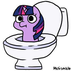 Size: 1500x1500 | Tagged: safe, alternate version, artist:melisareb, derpibooru exclusive, twilight sparkle, pony, toilet pony, unicorn, g4, but why, female, mare, shitposting, simple background, skibidi toilet, solo, toilet, toilet sparkle, twiggie, unicorn twilight, white background