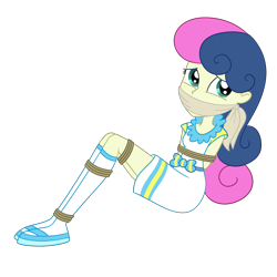 Size: 2000x2000 | Tagged: safe, artist:nie-martw-sie-o-mnie, bon bon, sweetie drops, human, equestria girls, g4, bondage, bound and gagged, cloth gag, damsel in distress, female, gag, high res, kidnapped, rope, rope bondage, simple background, solo, tied up, transparent background