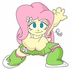Size: 4096x4009 | Tagged: safe, artist:elrodi1998, fluttershy, human, equestria girls, g4, absurd resolution, female, looking at you, mega man (series), pose, signature, simple background, smiling, smiling at you, solo, style emulation, white background