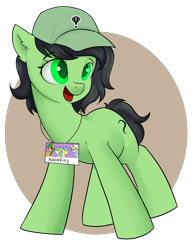 Size: 2291x2990 | Tagged: safe, artist:dumbwoofer, oc, oc:filly anon, earth pony, pony, mare fair, baseball cap, cap, ear fluff, female, filly, foal, happy, hat, high res, lanyard, open mouth, open smile, simple background, smiling, solo, transparent background