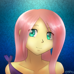 Size: 1200x1200 | Tagged: safe, artist:empyu, fluttershy, human, equestria girls, g4, bust, eye clipping through hair, female, looking at you, portrait, smiling, solo
