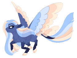 Size: 4500x3400 | Tagged: safe, artist:gigason, oc, oc only, oc:blue bird, pegasus, pony, blue eyes, cloven hooves, colored hooves, colored wings, ear fluff, female, frown, galloping, hair over one eye, hoof polish, leonine tail, looking back, mare, multicolored wings, multiple wings, obtrusive watermark, offspring, parent:cloud chaser, parent:oc:precious pearl, pegasus oc, simple background, solo, spread wings, tail, transparent background, watermark, wings