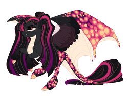 Size: 3600x2700 | Tagged: safe, artist:gigason, oc, oc only, oc:lava agate, dracony, dragon, hybrid, black sclera, body markings, colored hooves, colored wings, fangs, female, frown, gradient hooves, gradient mane, gradient tail, high res, hoof polish, horn, hybrid wings, leg fluff, leonine tail, magenta eyes, mare, multicolored wings, obtrusive watermark, pale belly, rearing, simple background, solo, striped horn, tail, transparent background, watermark, wings