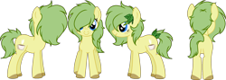 Size: 2546x910 | Tagged: safe, artist:yeetmedownthestairs, oc, oc only, oc:nettle vienna, earth pony, pony, earth pony oc, female, leaves, leaves in hair, mare, multiple angles, simple background, solo, transparent background, turnaround