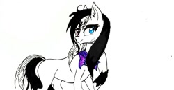 Size: 1024x534 | Tagged: safe, artist:hysteriana, oc, oc only, earth pony, pony, clothes, earth pony oc, gift art, heterochromia, light skin, male, scarf, simple background, stallion, traditional art, white background