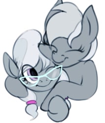 Size: 441x515 | Tagged: artist needed, safe, silver spoon, silverspeed, earth pony, pegasus, pony, fanfic:silver's arrow of motherhood, g4, ^^, cute, daaaaaaaaaaaw, duo, eyes closed, fanfic art, female, filly, foal, glasses, hug, mama silverspeed, mother and child, mother and daughter, nuzzling, one eye closed, silverbetes, simple background, smiling, story in the source, white background, wholesome