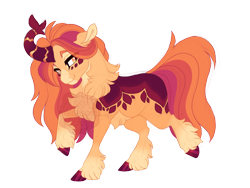 Size: 3600x2700 | Tagged: safe, artist:gigason, oc, oc only, hybrid, kirin, belly fluff, blaze (coat marking), chest fluff, coat markings, colored hooves, ear fluff, facial markings, female, gradient legs, high res, hoof polish, hybrid oc, kirin hybrid, kirin oc, lidded eyes, looking back, magical lesbian spawn, neck fluff, obtrusive watermark, offspring, orange eyes, pale belly, parent:aunt orange, parent:oc:wisteria, parents:canon x oc, simple background, smiling, solo, transparent background, unshorn fetlocks, watermark