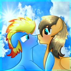 Size: 2000x2000 | Tagged: safe, artist:glazebittersweet, oc, pegasus, pony, duo, duo male, gay, high res, love, male, pegasus oc, sky