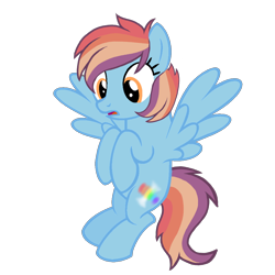 Size: 2048x2048 | Tagged: safe, anonymous artist, oc, oc only, oc:rainbow borealis, pegasus, pony, base used, blue body, female, flying, high res, looking down, magical lesbian spawn, mare, multicolored mane, multicolored tail, offspring, open mouth, orange eyes, parent:rainbow dash, parent:scootaloo, parents:scootadash, pegasus oc, simple background, solo, tail, transparent background