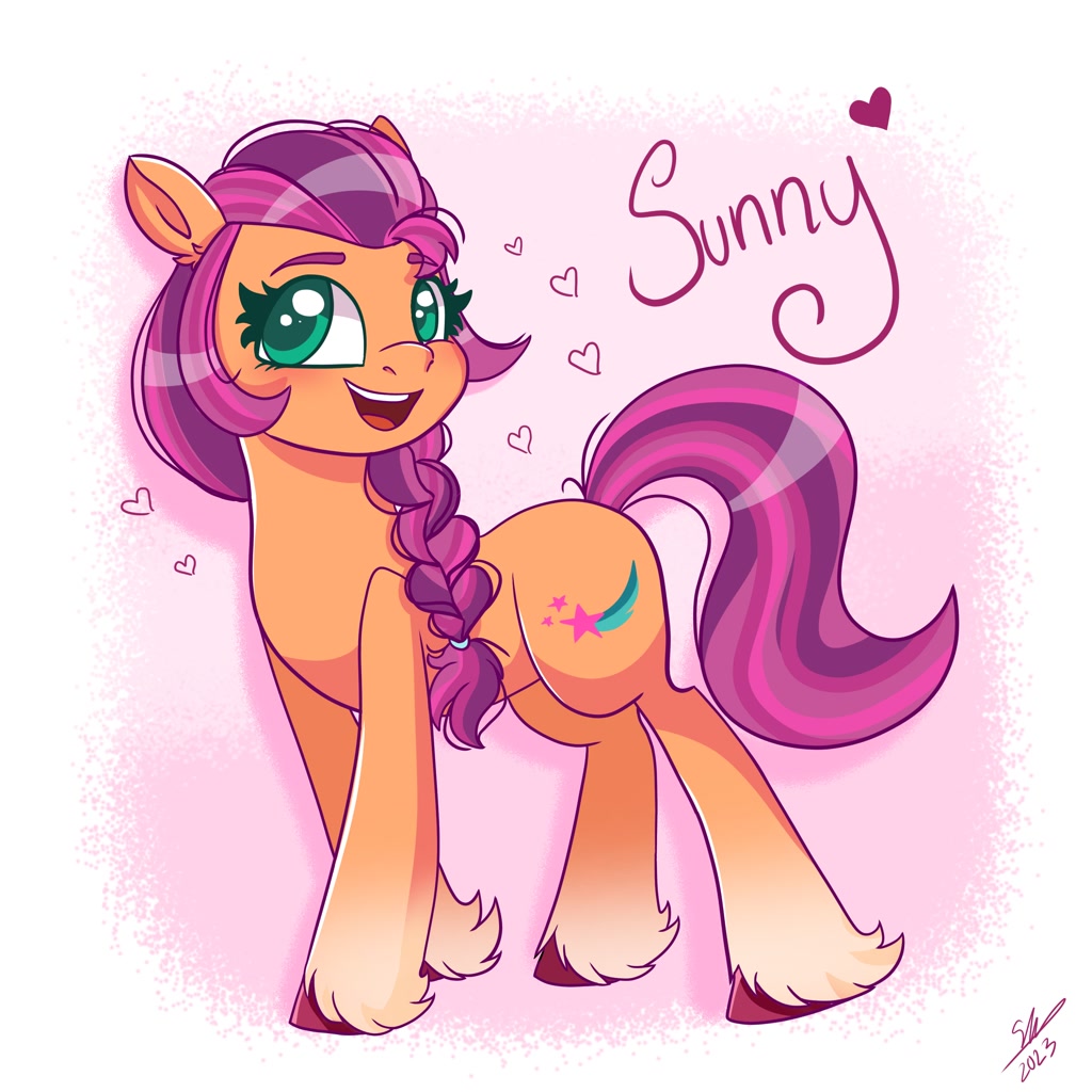 [earth pony,female,g5,mare,open mouth,pony,safe,solo,standing,unshorn fetlocks,full body,smiling,open smile,artist:galaxy swirl,sunny starscout,my little pony: a new generation]