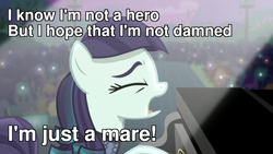 Size: 1280x720 | Tagged: safe, edit, edited screencap, screencap, coloratura, earth pony, pony, g4, the mane attraction, caption, image macro, progressive rock, song reference, text, van der graaf generator