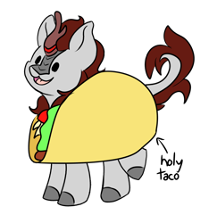 Size: 1768x1817 | Tagged: safe, artist:noxi1_48, oc, oc only, oc:holy sword, kirin, daily dose of friends, clothes, costume, food, food costume, open mouth, open smile, simple background, smiling, solo, taco, taco costume, transparent background