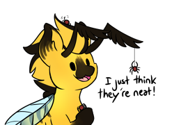 Size: 2096x1507 | Tagged: safe, artist:noxi1_48, oc, oc only, bee pony, original species, pony, spider, daily dose of friends, dog lip, open mouth, open smile, simple background, simpsons did it, smiling, solo, transparent background