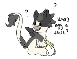 Size: 2768x2128 | Tagged: safe, artist:noxi1_48, oc, oc only, griffon, daily dose of friends, egg, high res, question mark, simple background, solo, transparent background