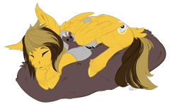 Size: 1280x757 | Tagged: safe, alternate version, artist:requiem♥, pegasus, pony, alex gaskarth, all time low, clothes, commission, dyed mane, dyed tail, ear fluff, folded wings, hoof fluff, lying down, male, plushie, ponified, shirt, simple background, sleeping, solo, stallion, t-shirt, tail, tail feathers, transparent background, wings, ych result