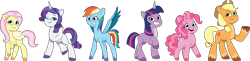 Size: 7974x1950 | Tagged: safe, artist:prixy05, applejack, fluttershy, pinkie pie, rainbow dash, rarity, twilight sparkle, earth pony, pegasus, pony, unicorn, g4, g5, my little pony: tell your tale, g4 to g5, generation leap, mane six, open mouth, open smile, simple background, smiling, smolshy, tallerdash, transparent background, unicorn twilight, vector