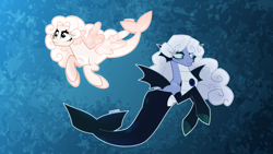 Size: 4000x2250 | Tagged: safe, artist:orin331, hippogriff, pony, siren, black pearl cookie, cookie run, corrupted, crossover, duo, duo female, female, fin wings, fins, ocean, ponified, seaponified, slit pupils, species swap, underwater, water, wings