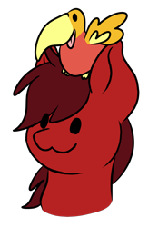 Size: 914x1316 | Tagged: safe, artist:noxi1_48, oc, oc only, bird, pony, daily dose of friends, bust, duo, simple background, sitting on head, transparent background