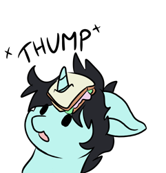 Size: 1200x1247 | Tagged: safe, artist:noxi1_48, oc, oc only, pony, unicorn, daily dose of friends, bust, food, horn, horn impalement, sandwich, simple background, solo, transparent background