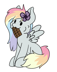 Size: 1702x2153 | Tagged: safe, artist:noxi1_48, oc, oc only, oc:blazey sketch, pegasus, pony, daily dose of friends, chocolate, flower, flower in hair, food, herbivore, simple background, sitting, solo, transparent background