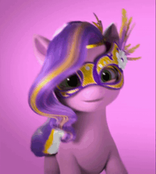 Size: 966x1080 | Tagged: safe, screencap, pipp petals, pegasus, pony, g5, my little pony: make your mark, my little pony: make your mark chapter 4, the manesquerade ball, spoiler:g5, spoiler:my little pony: make your mark, spoiler:my little pony: make your mark chapter 4, spoiler:mymc04e05, 3d, adorapipp, animated, blowing a kiss, colored wings, cropped, cute, dyed coat, dyed mane, dyed wings, eyeshadow, female, gif, glitter, gradient hooves, green eyes, hoof polish, i watch it for the ears, jewelry, makeup, mare, mask, multicolored coat, multicolored wings, pink background, pink coat, princess, purple mane, royalty, simple background, solo, tiara, two toned mane, unshorn fetlocks, wings, yellow eyeshadow