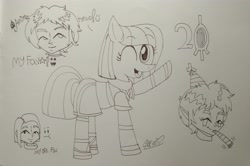 Size: 3288x2188 | Tagged: safe, artist:muhammad yunus, oc, oc:annisa trihapsari, earth pony, pony, aelita schaeffer, clothes, code lyoko, cosplay, costume, crossover, female, high res, looking at you, mare, one eye closed, open mouth, open smile, sketch, smiling, smiling at you, traditional art, yumi ishiyama