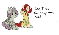 Size: 4256x2560 | Tagged: safe, artist:noxi1_48, oc, oc:gravel shine, oc:treble pen, bat pony, pony, unicorn, daily dose of friends, duo, fangs, fishnet stockings, open mouth, open smile, simple background, sitting, smiling, transparent background