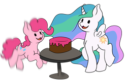 Size: 4000x2635 | Tagged: safe, artist:noxi1_48, pinkie pie, princess celestia, alicorn, earth pony, pony, daily dose of friends, g4, cake, duo, female, food, mare, open mouth, open smile, simple background, smiling, transparent background