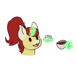 Size: 2316x1896 | Tagged: safe, artist:noxi1_48, oc, oc only, oc:treble pen, pony, unicorn, daily dose of friends, bust, food, mug, open mouth, open smile, simple background, smiling, solo, sugar (food), sugarcube, transparent background