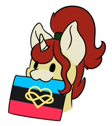 Size: 1215x1362 | Tagged: safe, artist:noxi1_48, oc, oc:treble pen, pony, unicorn, daily dose of friends, bust, mouth hold, polyamory pride flag, pride, pride flag, simple background, solo, transparent background