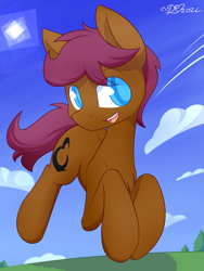 Size: 2700x3600 | Tagged: safe, artist:dshou, oc, oc only, earth pony, pony, high res, jumping, male, open mouth, sky, smiling, solo, stallion