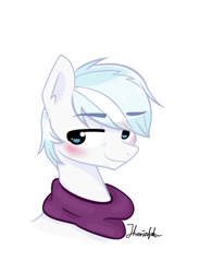 Size: 708x965 | Tagged: safe, artist:millyarts, double diamond, earth pony, pony, g4, bust, clothes, male, scarf, simple background, solo, stallion, white background