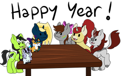 Size: 5383x3286 | Tagged: safe, artist:noxi1_48, oc, oc:alpha omega, oc:cubi, oc:onyx stell, oc:treble pen, alicorn, kirin, pegasus, pony, unicorn, daily dose of friends, alicorn oc, bow, hair bow, horn, open mouth, open smile, simple background, smiling, transparent background, wings
