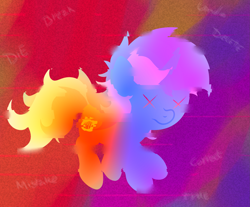 Size: 2163x1789 | Tagged: safe, artist:background basset, lyra heartstrings, pony, unicorn, g4, abstract background, depression, edgy, solo, wingding eyes, x eyes