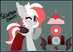 Size: 5610x4000 | Tagged: safe, artist:moonydusk, oc, oc only, oc:scarletdawn, bat pony, pony, one eye closed, reference sheet, smiling, solo, wink