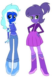 Size: 636x936 | Tagged: safe, artist:muhammad yunus, artist:nopepixels, oc, oc only, oc:cool breezes, oc:violetta cuddles belle, human, equestria girls, g4, base used, duo, duo female, eqg promo pose set, female, looking at you, ponytail, simple background, smiling, smiling at you, transparent background