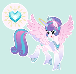 Size: 2126x2078 | Tagged: safe, artist:pastelnightyt, princess flurry heart, alicorn, pony, g4, base used, coat markings, colored wings, colored wingtips, concave belly, crown, high res, hoof fluff, hoof shoes, horn, jewelry, long horn, older, older flurry heart, pale belly, passepartout, peytral, princess shoes, regalia, slender, solo, thin, white belly, wings
