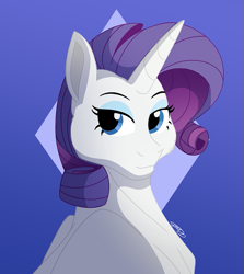 Size: 669x750 | Tagged: safe, artist:serra20, rarity, pony, unicorn, g4, abstract background, bust, digital art, lidded eyes, shading, solo, stylized