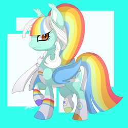 Size: 750x750 | Tagged: safe, artist:serra20, oc, oc only, oc:eris, bat pony, pony, abstract background, bat pony oc, digital art, full body, pastel, shading, solo