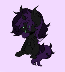 Size: 1000x1100 | Tagged: safe, artist:andent, oc, oc only, changeling, changeling oc, full body, language, purple changeling, purple hair, simple background, sketch, solo