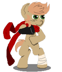 Size: 540x630 | Tagged: safe, artist:minus, derpibooru exclusive, oc, oc only, oc:himmel, earth pony, pony, 2022, bandage, bipedal, clothes, colt, earth pony oc, foal, gloves, male, pixel art, scarf, simple background, solo, street fighter, transparent background