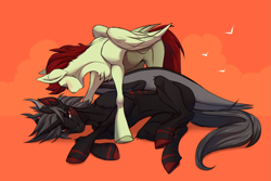 Size: 4061x2713 | Tagged: safe, artist:1an1, oc, oc only, alicorn, bat pony, bat pony alicorn, pegasus, pony, bat pony oc, bat wings, duo, horn, pegasus oc, wings